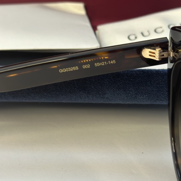 New Authentic GUCCI Acetate Cat Eye Sunglasses GG0325S Tortoise - Picture 12 of 12